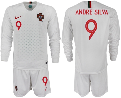 Portugal #9 Andre Silva Away Long Sleeves Soccer Country Jersey